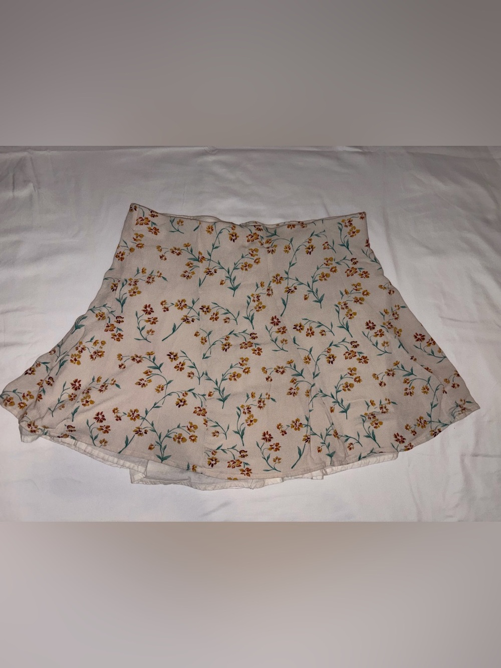 American Eagle Outfitters Cream Mini Skirt with Yellow & Brown Floral Print